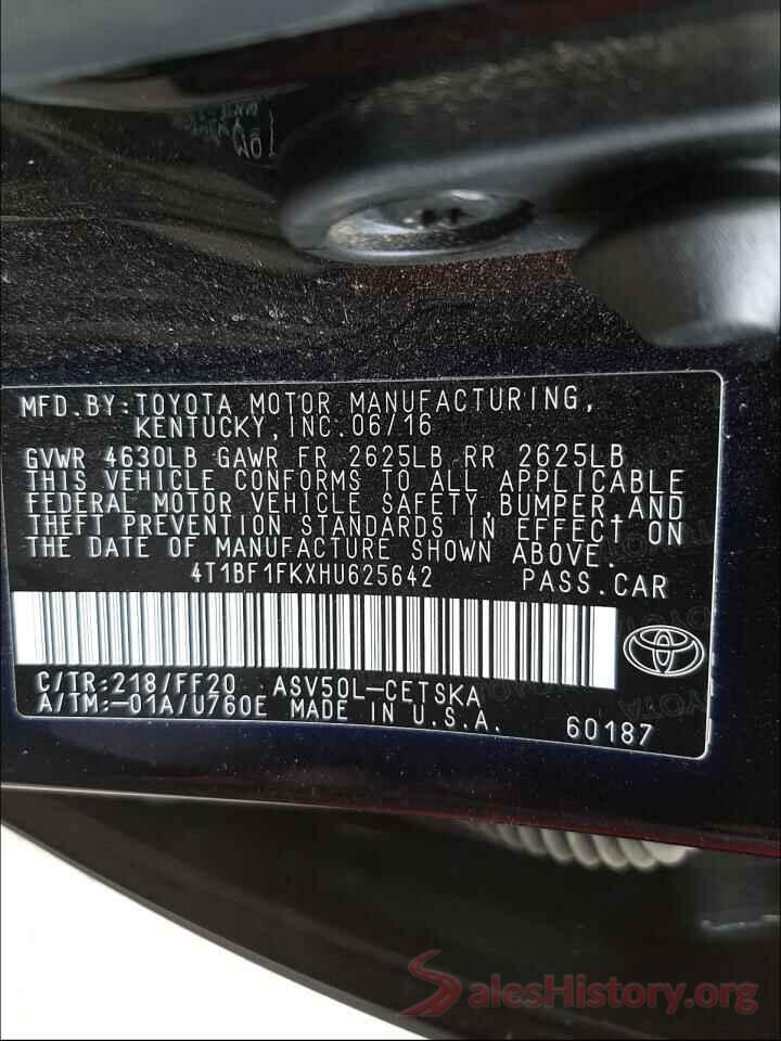 4T1BF1FKXHU625642 2017 TOYOTA CAMRY