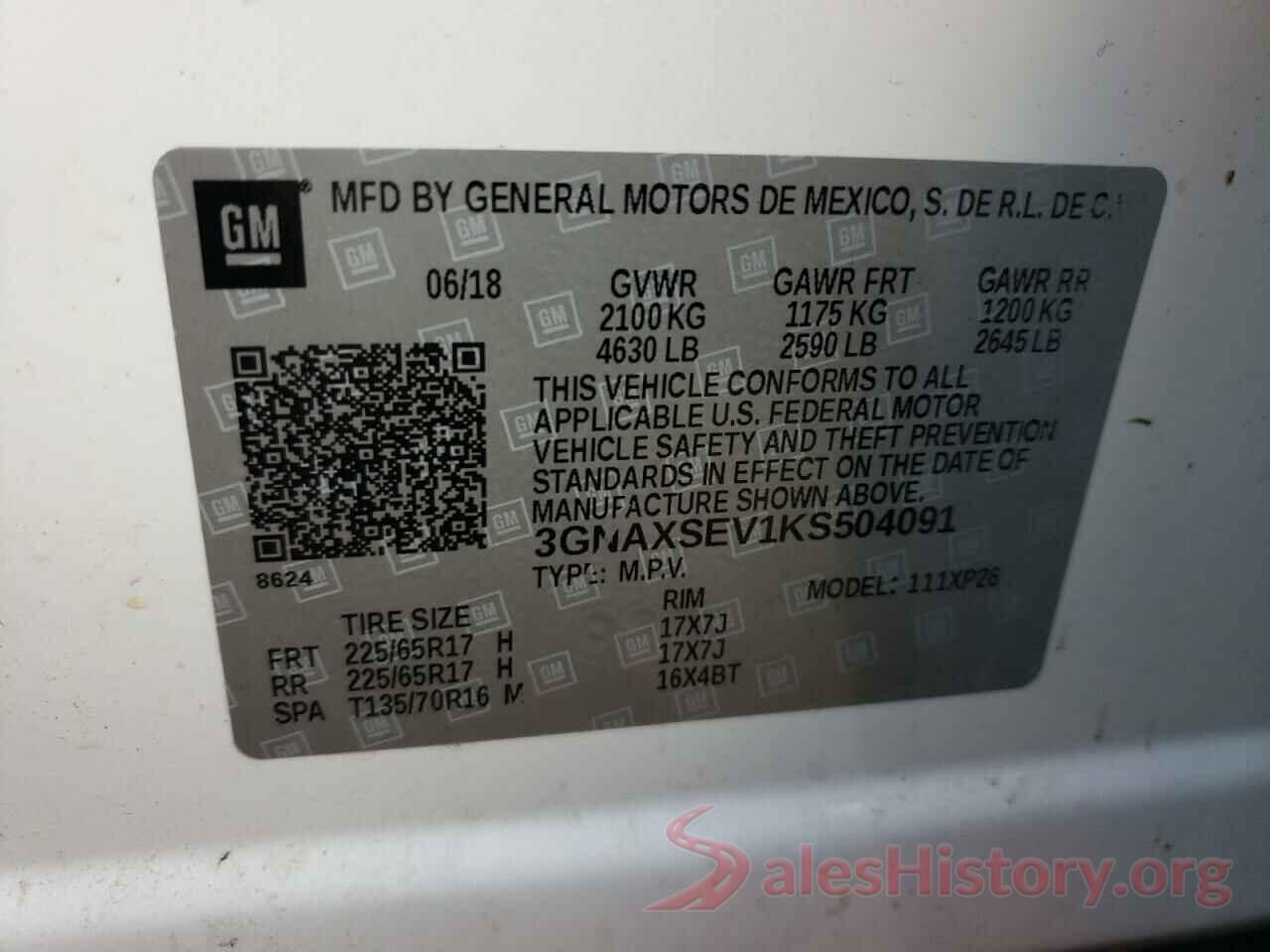 3GNAXSEV1KS504091 2019 CHEVROLET EQUINOX