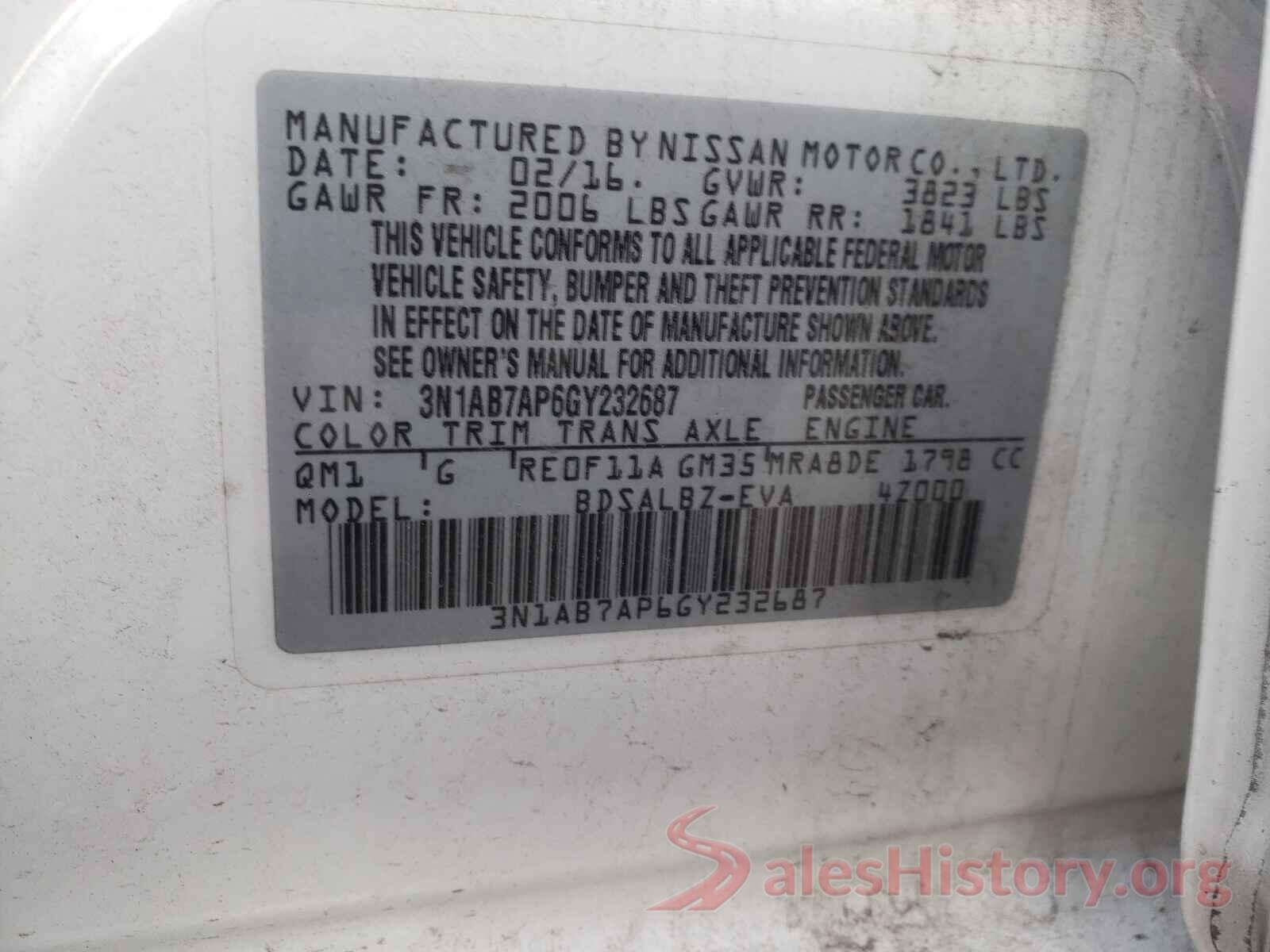 3N1AB7AP6GY232687 2016 NISSAN SENTRA