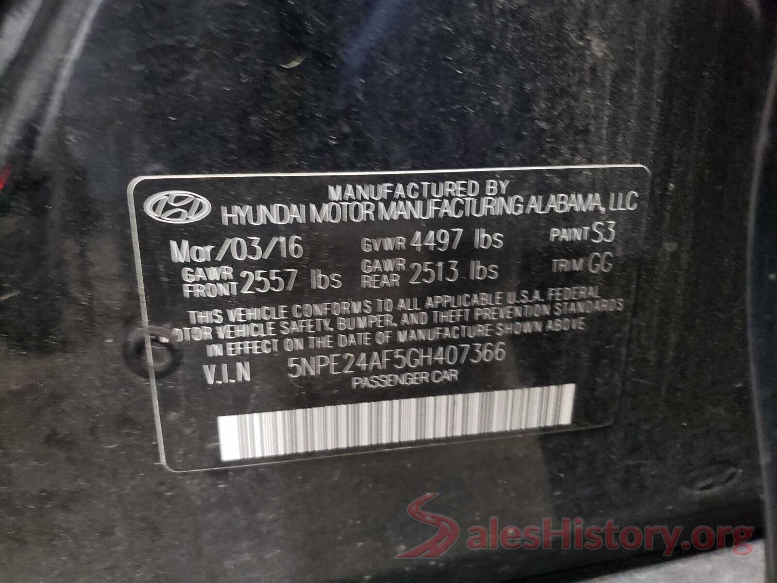 5NPE24AF5GH407366 2016 HYUNDAI SONATA