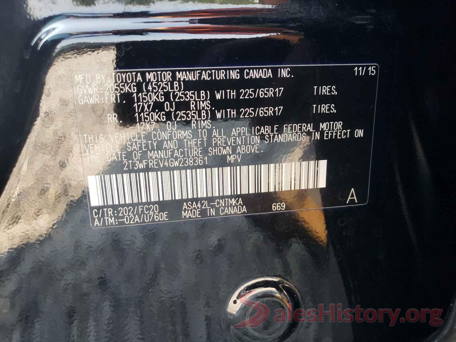 2T3WFREV4GW238361 2016 TOYOTA RAV4