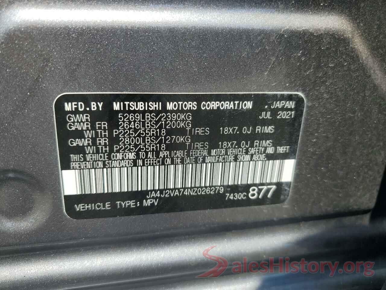 JA4J2VA74NZ026279 2022 MITSUBISHI OUTLANDER