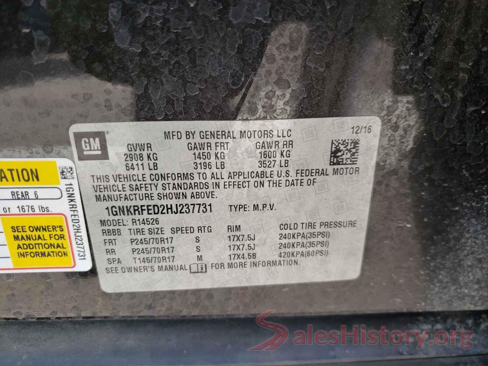 1GNKRFED2HJ237731 2017 CHEVROLET TRAVERSE