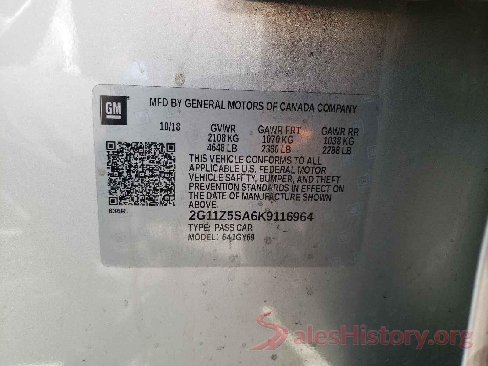 2G11Z5SA6K9116964 2019 CHEVROLET IMPALA