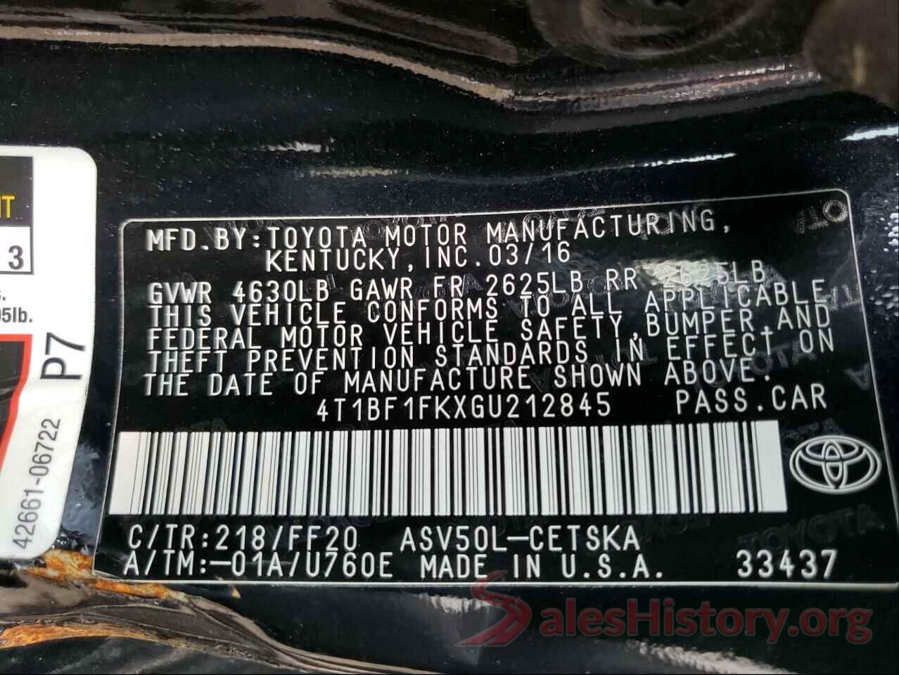 4T1BF1FKXGU212845 2016 TOYOTA CAMRY