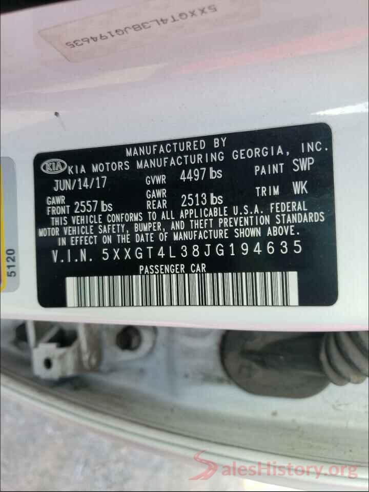 5XXGT4L38JG194635 2018 KIA OPTIMA