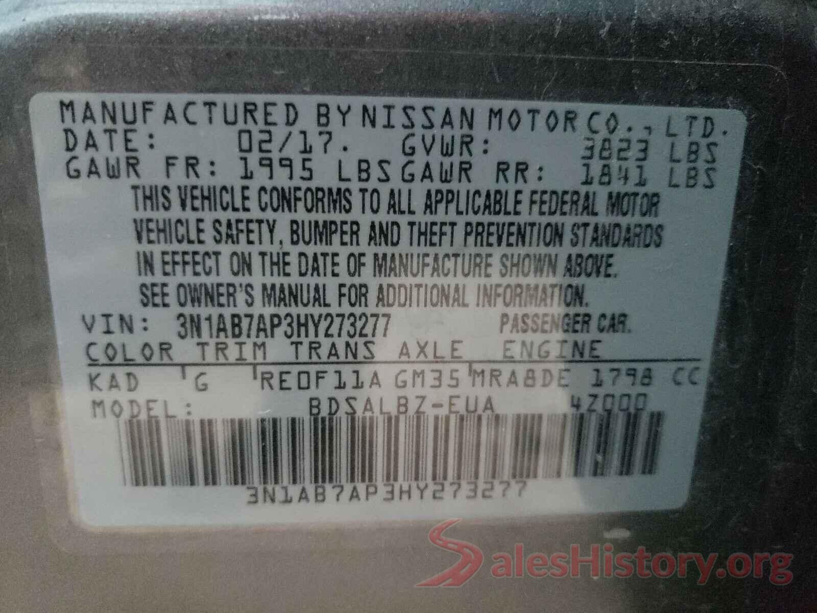 3N1AB7AP3HY273277 2017 NISSAN SENTRA