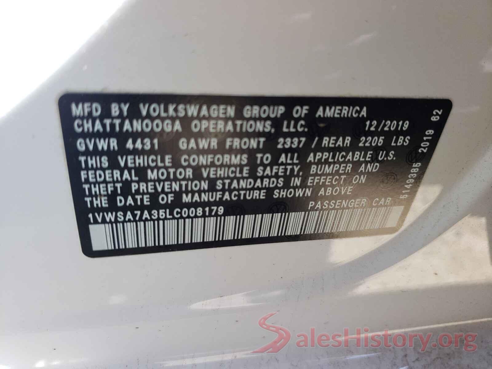 1VWSA7A35LC008179 2020 VOLKSWAGEN PASSAT