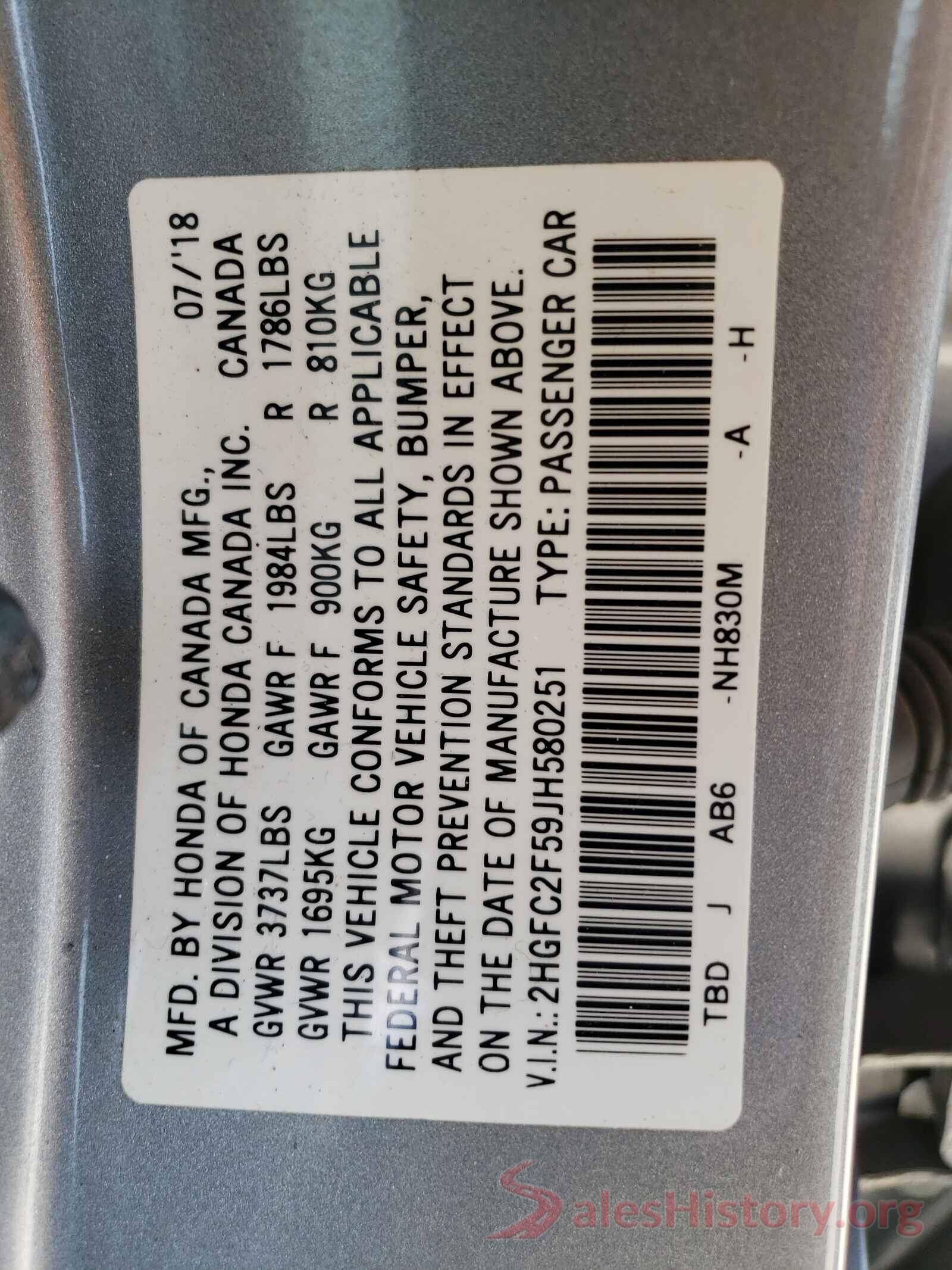 2HGFC2F59JH580251 2018 HONDA CIVIC