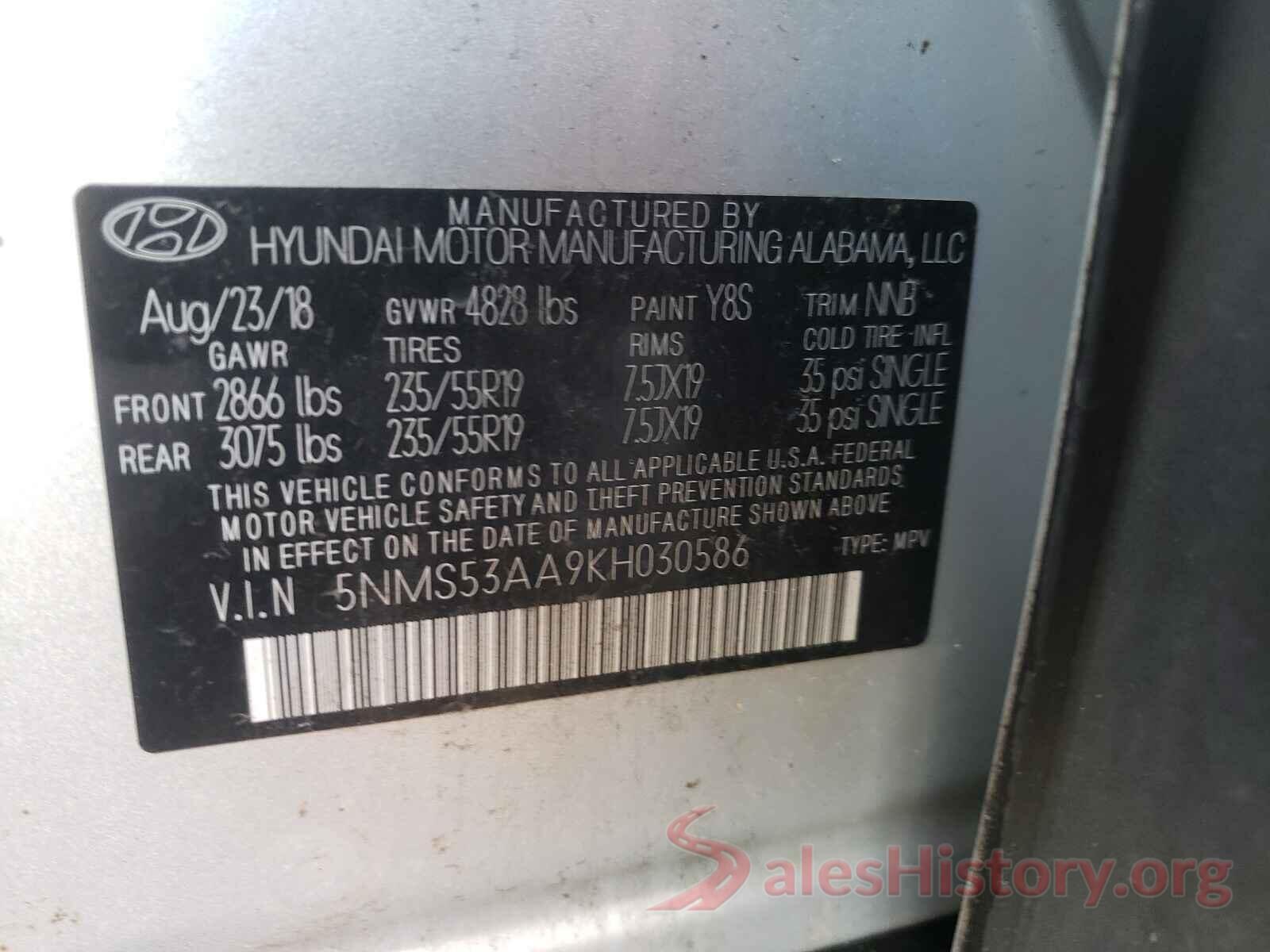 5NMS53AA9KH030586 2019 HYUNDAI SANTA FE