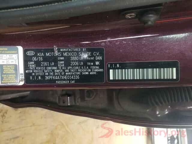 3KPFK4A7XHE014336 2017 KIA FORTE