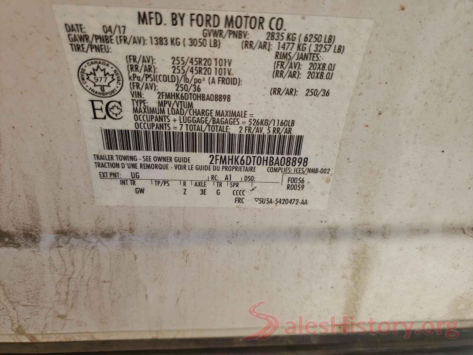 2FMHK6DT0HBA08898 2017 FORD FLEX