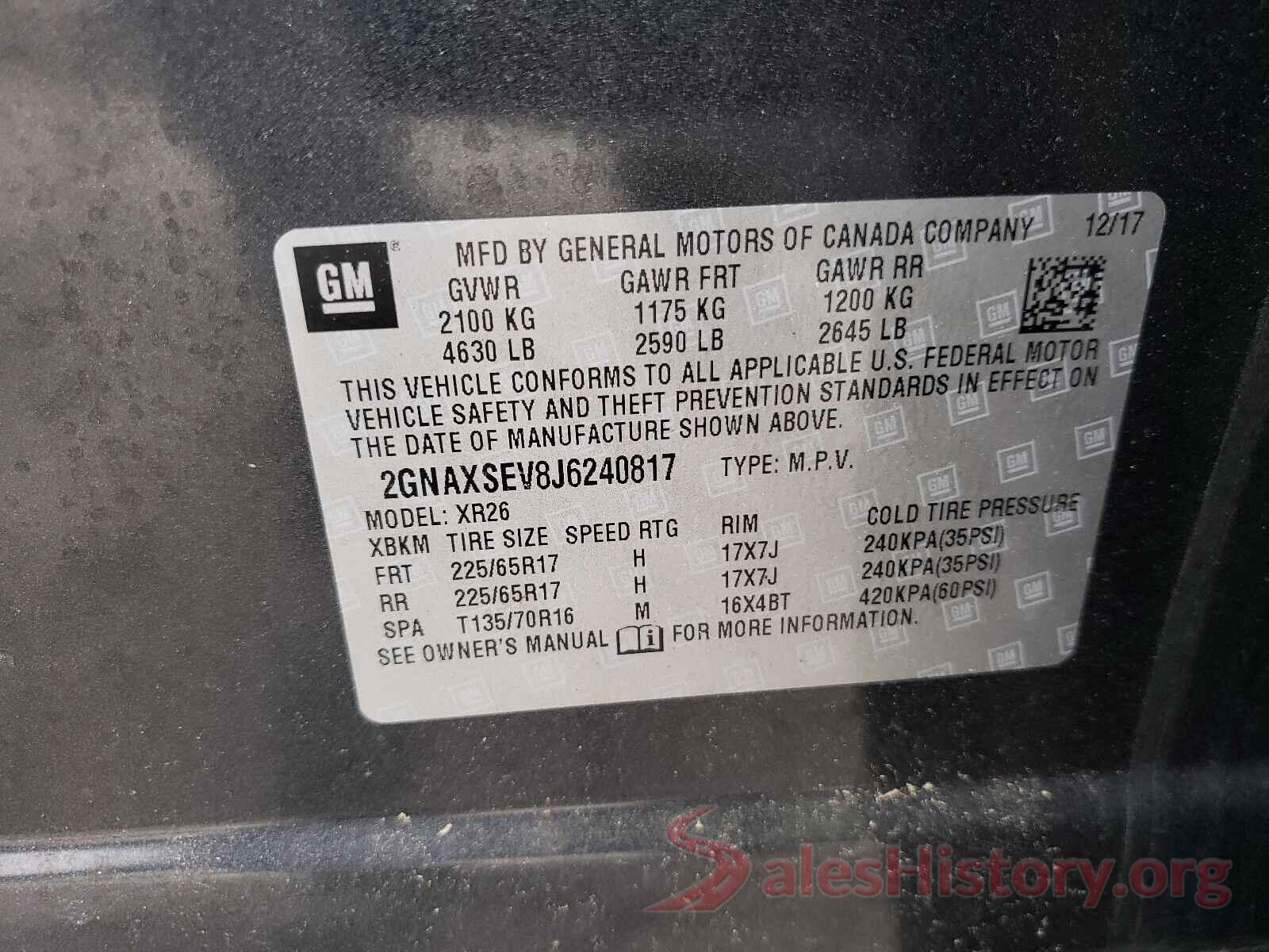 2GNAXSEV8J6240817 2018 CHEVROLET EQUINOX