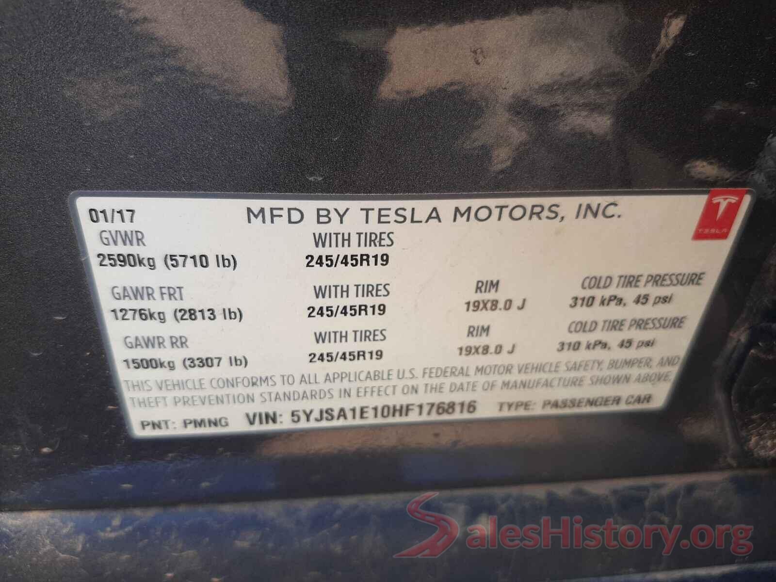 5YJSA1E10HF176816 2017 TESLA MODEL S