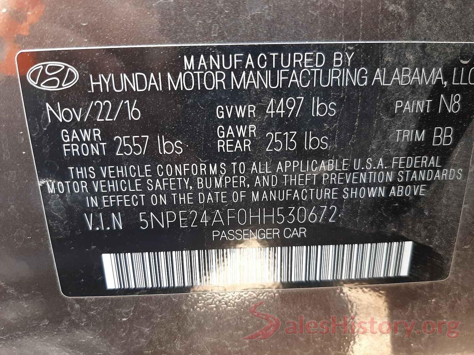 5NPE24AF0HH530672 2017 HYUNDAI SONATA