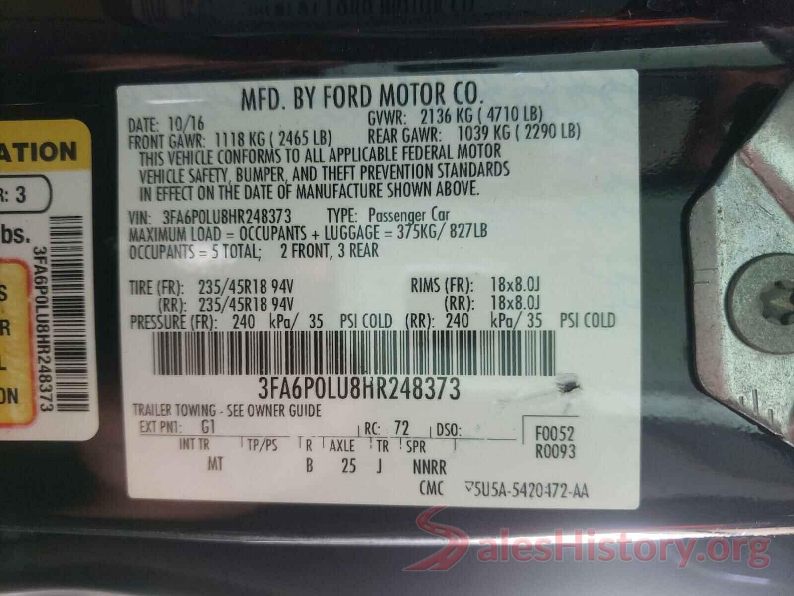 3FA6P0LU8HR248373 2017 FORD FUSION