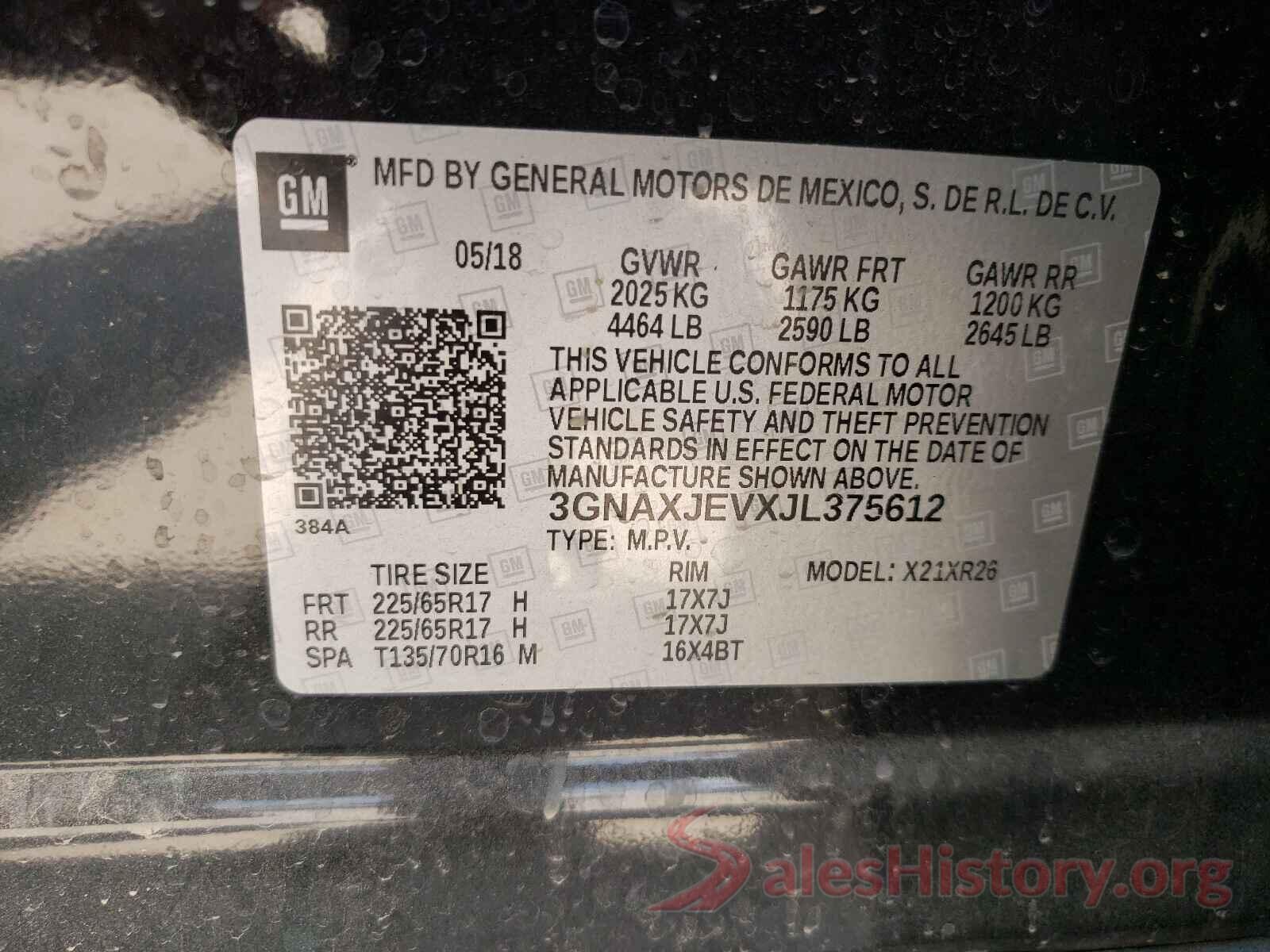 3GNAXJEVXJL375612 2018 CHEVROLET EQUINOX