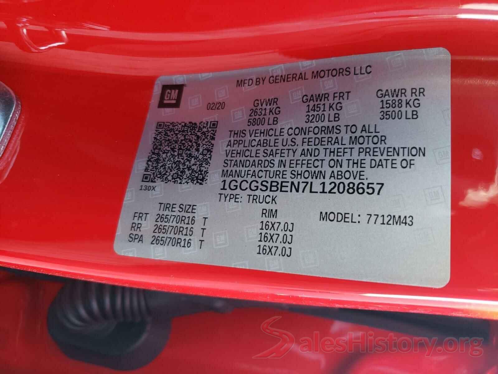 1GCGSBEN7L1208657 2020 CHEVROLET COLORADO