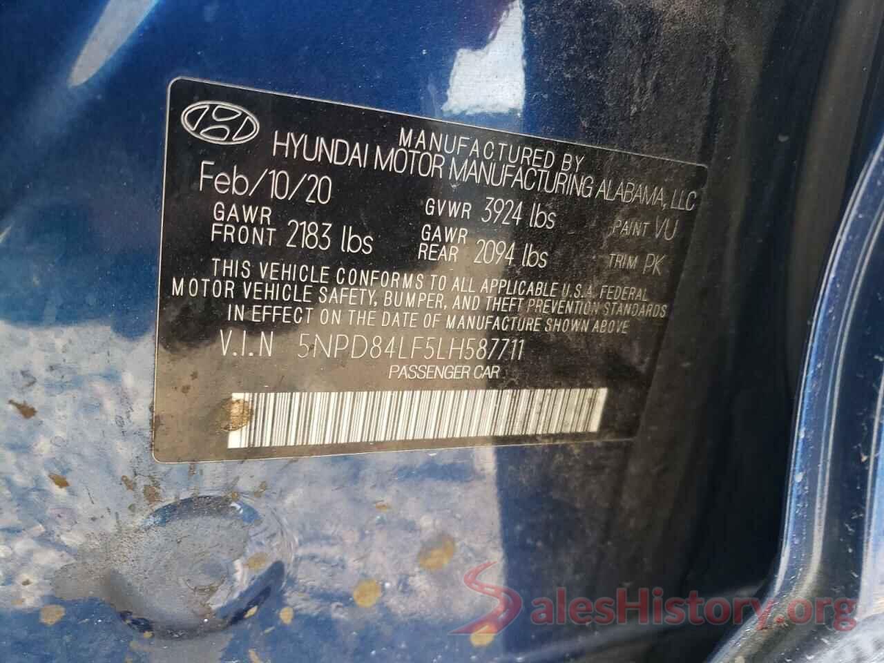 5NPD84LF5LH587711 2020 HYUNDAI ELANTRA