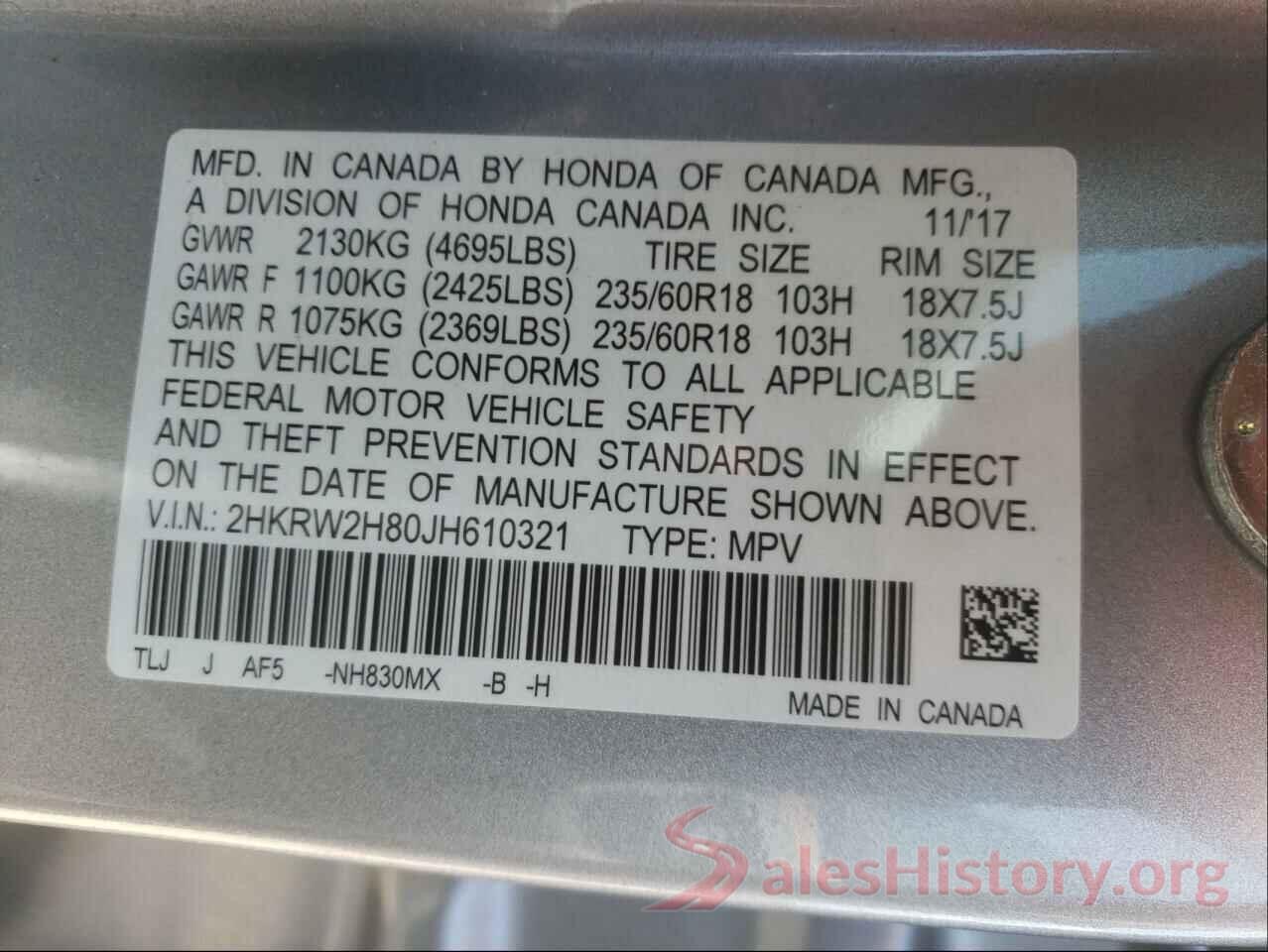 2HKRW2H80JH610321 2018 HONDA CRV