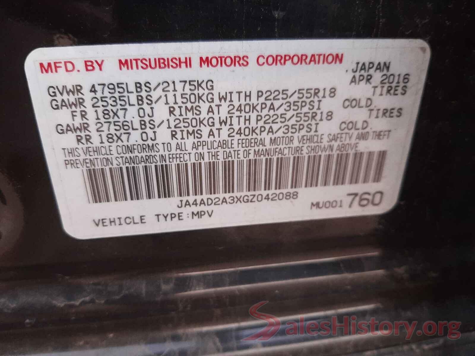 JA4AD2A3XGZ042088 2016 MITSUBISHI OUTLANDER