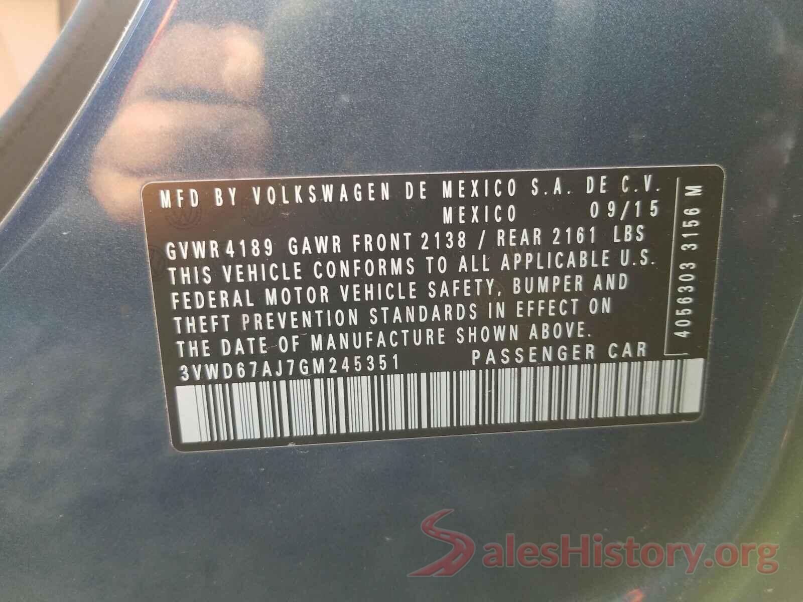 3VWD67AJ7GM245351 2016 VOLKSWAGEN JETTA