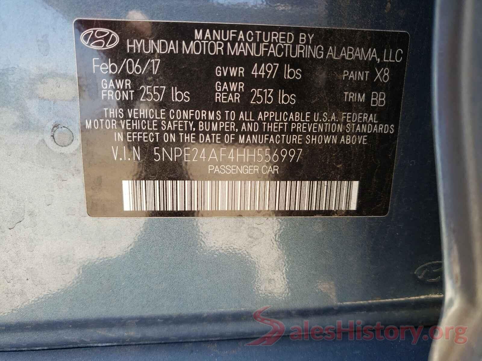 5NPE24AF4HH556997 2017 HYUNDAI SONATA