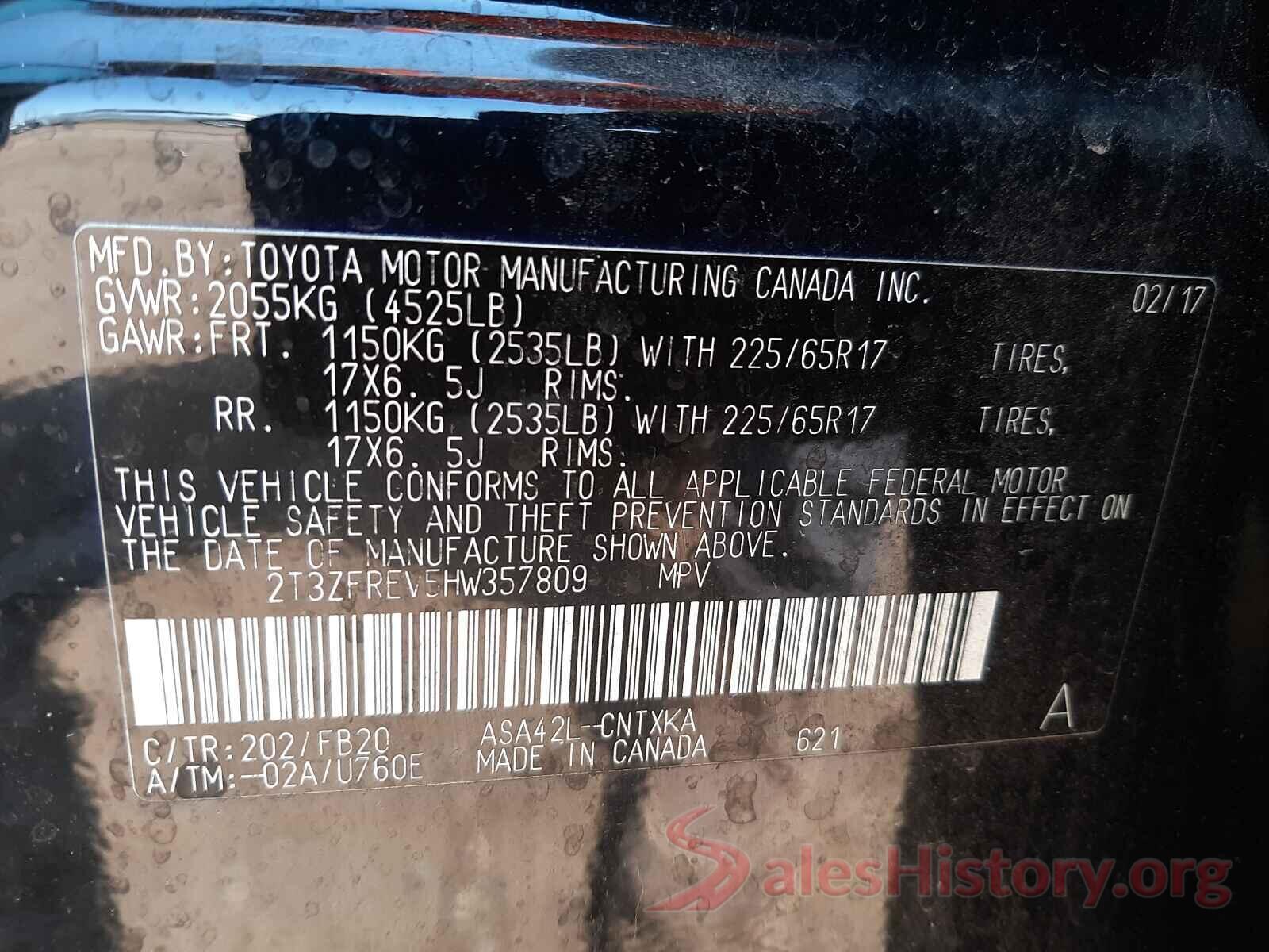 2T3ZFREV5HW357809 2017 TOYOTA RAV4