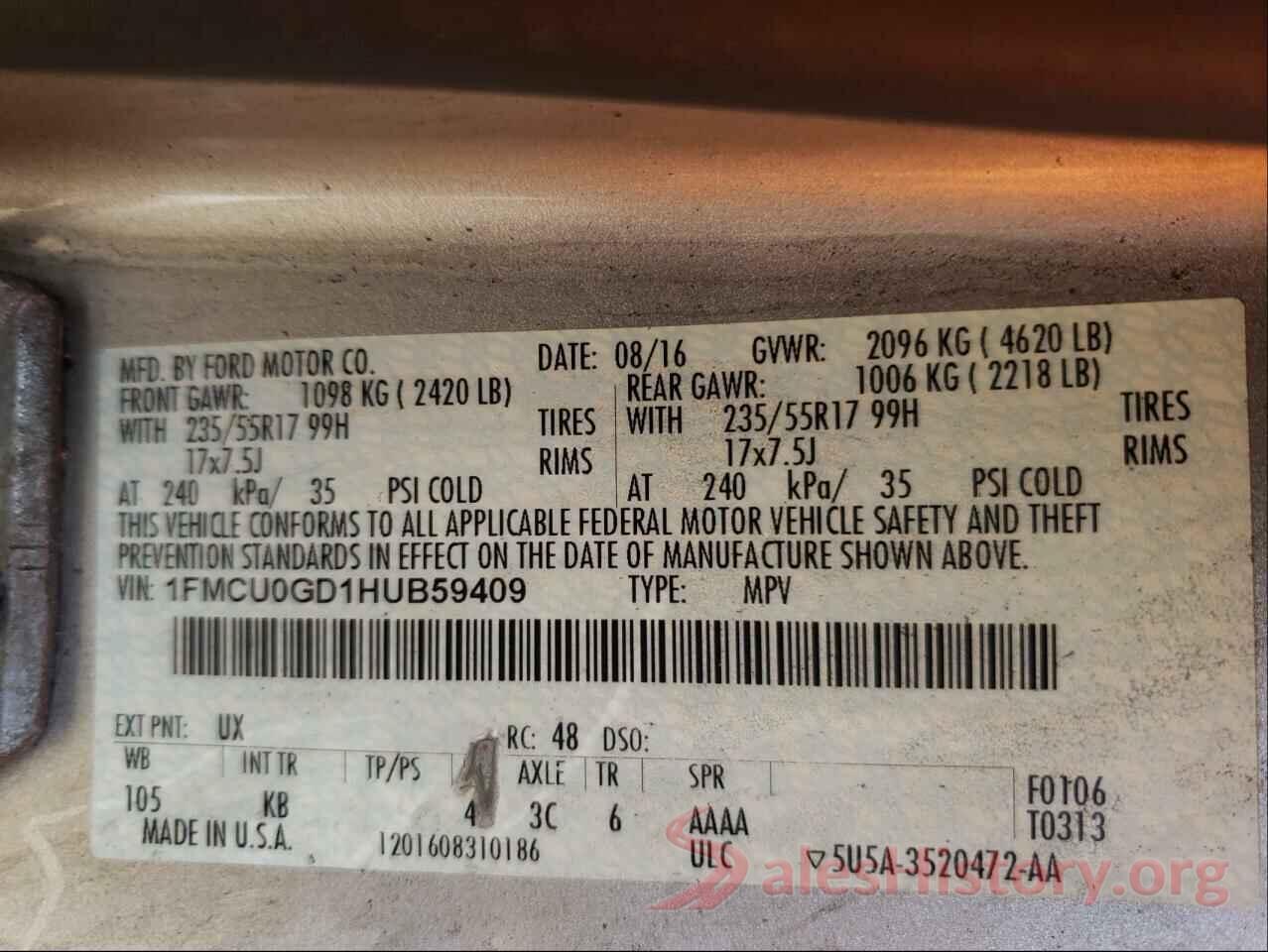 1FMCU0GD1HUB59409 2017 FORD ESCAPE