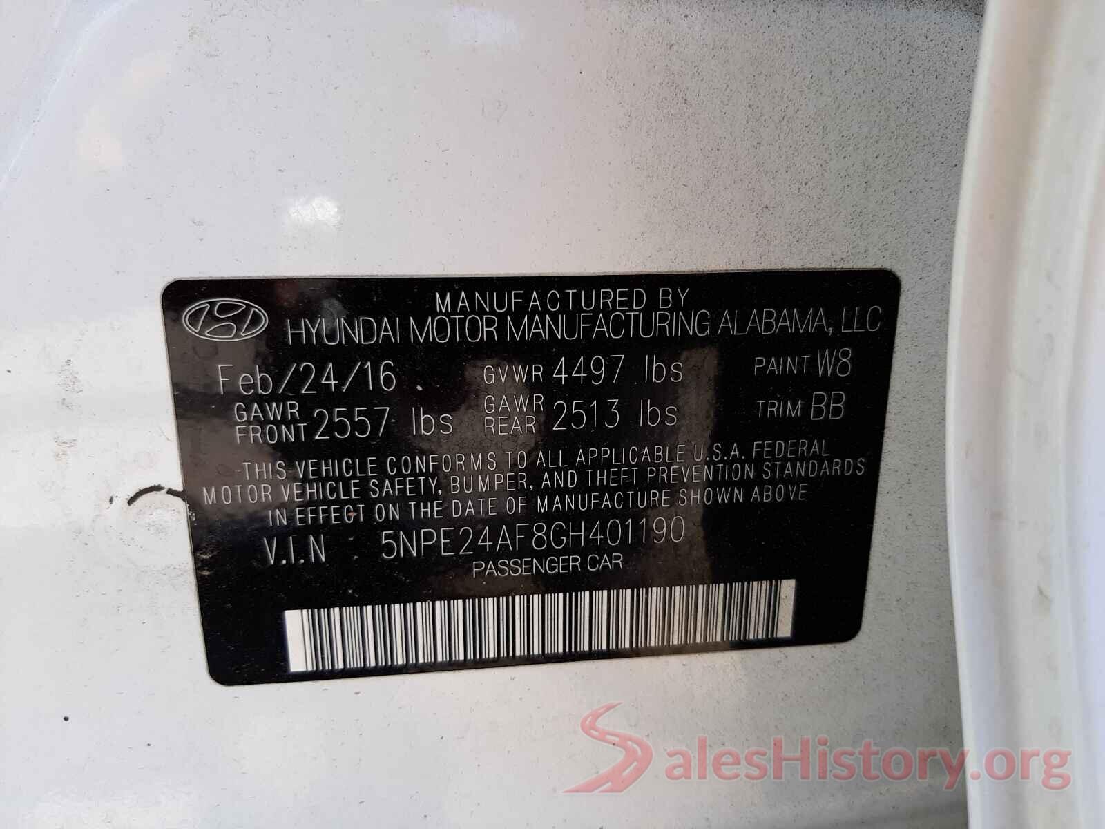 5NPE24AF8GH401190 2016 HYUNDAI SONATA