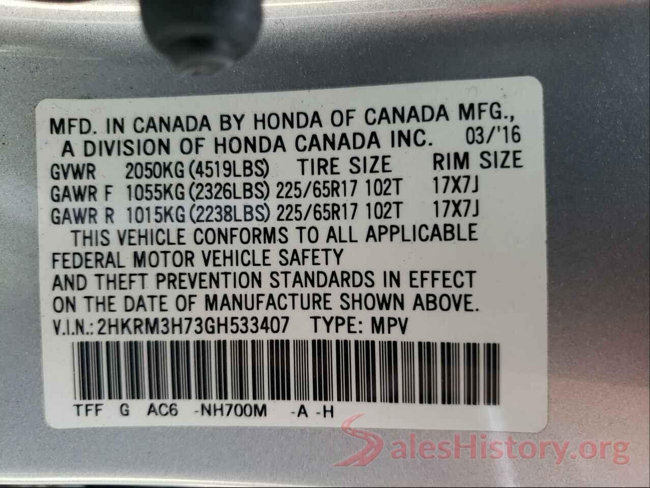 2HKRM3H73GH533407 2016 HONDA CRV