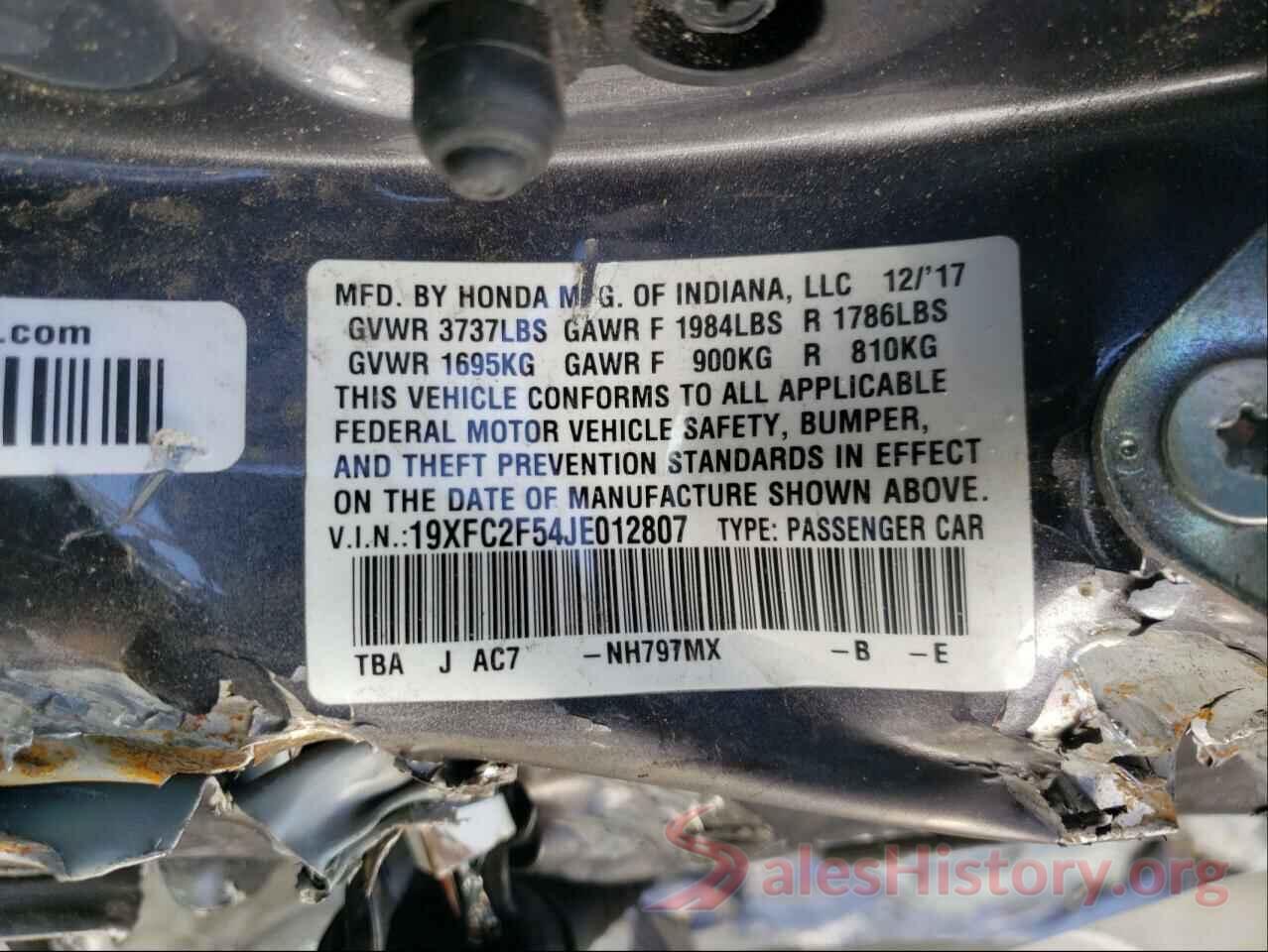 19XFC2F54JE012807 2018 HONDA CIVIC