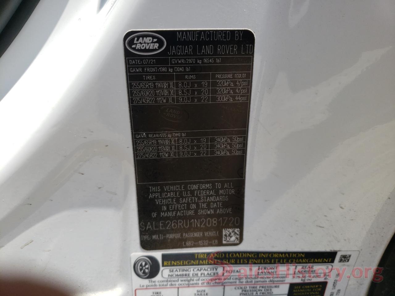 SALE26RU1N2081720 2022 LAND ROVER ALL OTHER