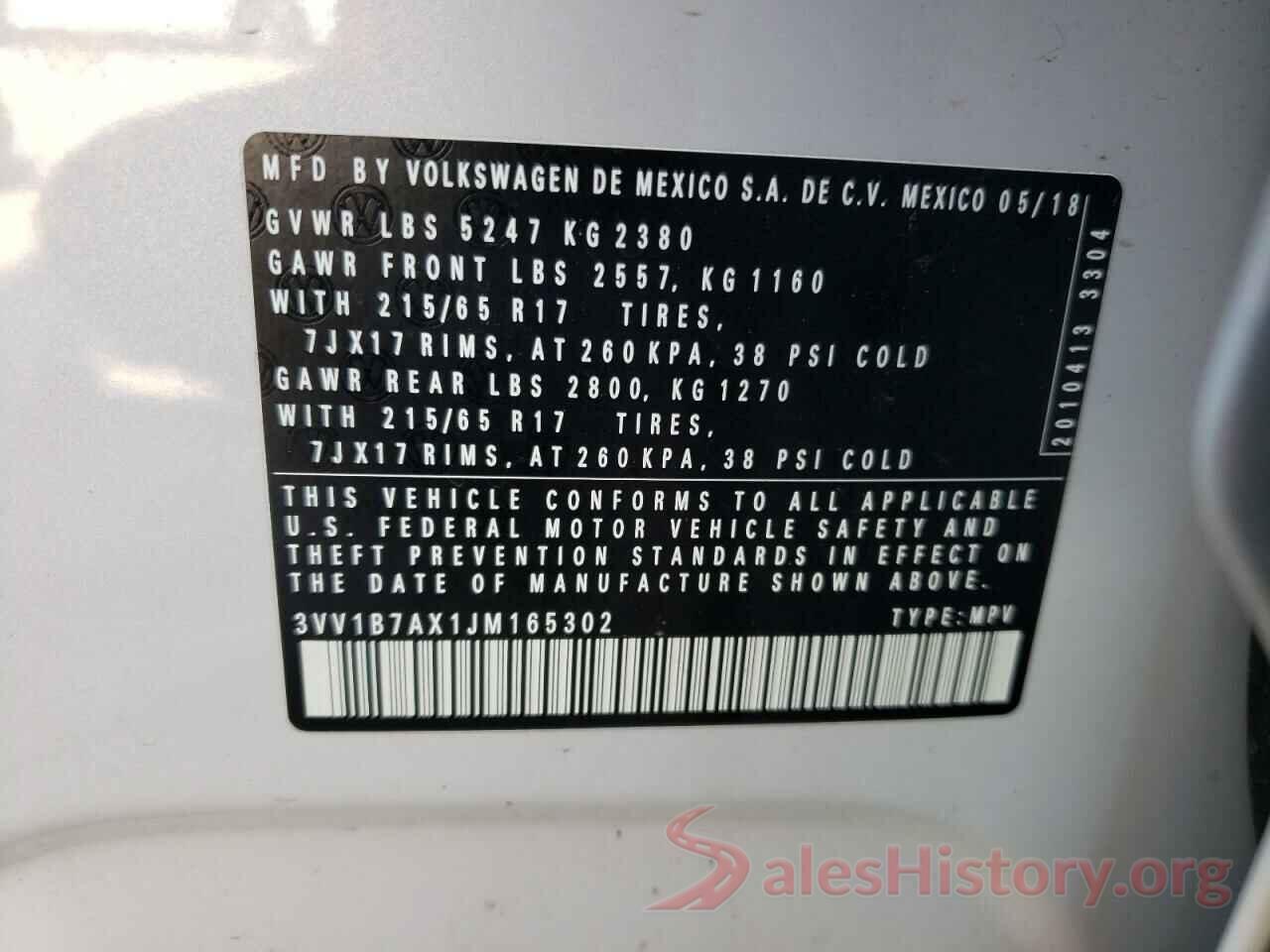 3VV1B7AX1JM165302 2018 VOLKSWAGEN TIGUAN