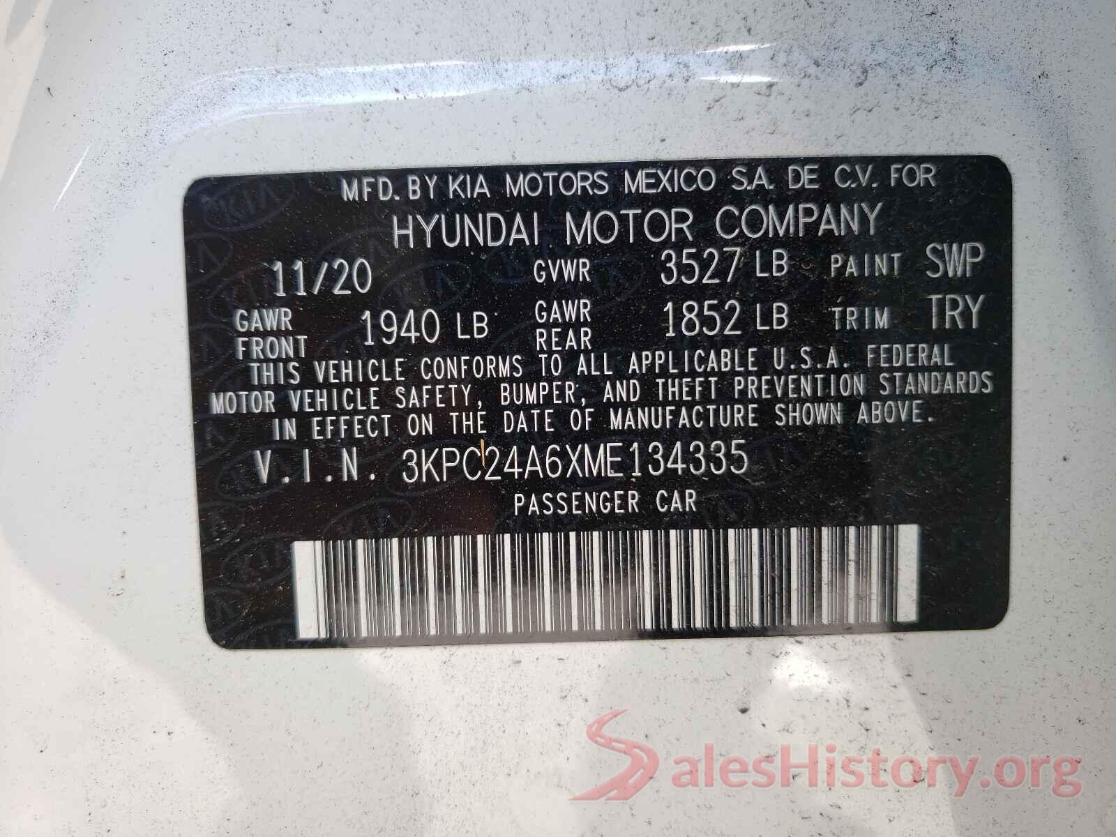 3KPC24A6XME134335 2021 HYUNDAI ACCENT