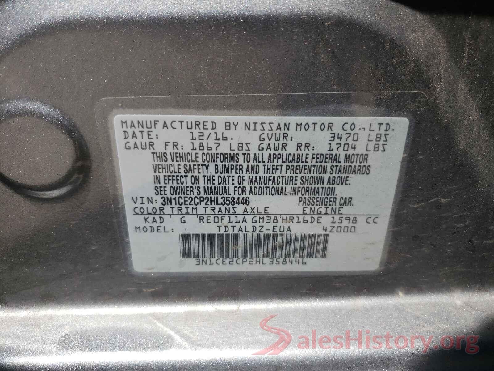 3N1CE2CP2HL358446 2017 NISSAN VERSA