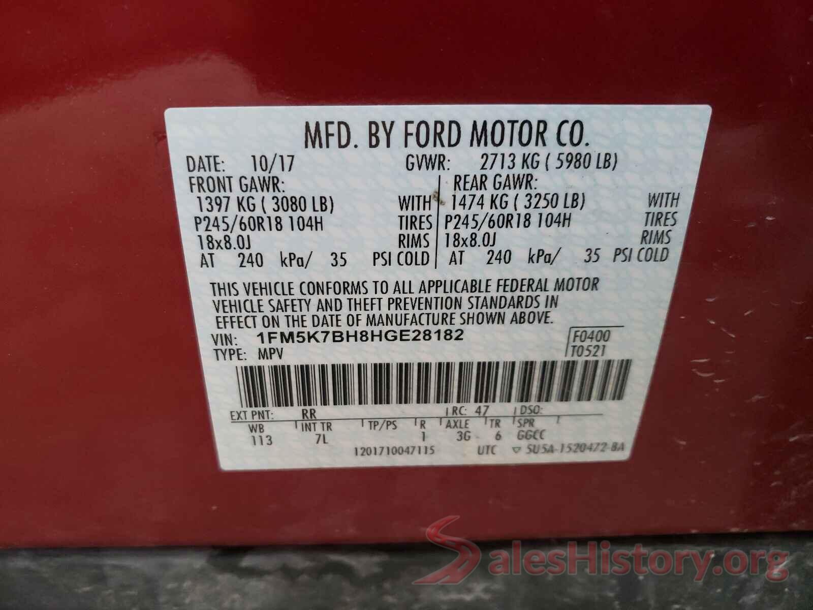 1FM5K7BH8HGE28182 2017 FORD EXPLORER