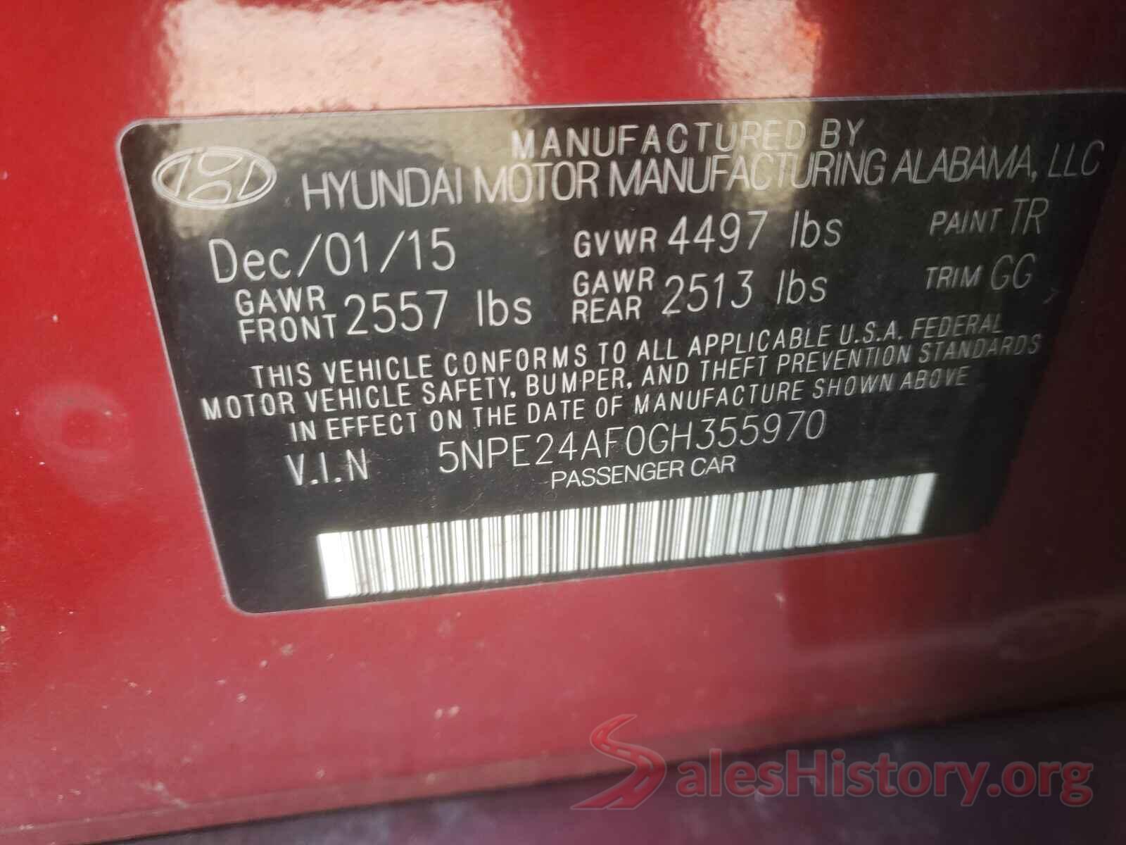 5NPE24AF0GH355970 2016 HYUNDAI SONATA