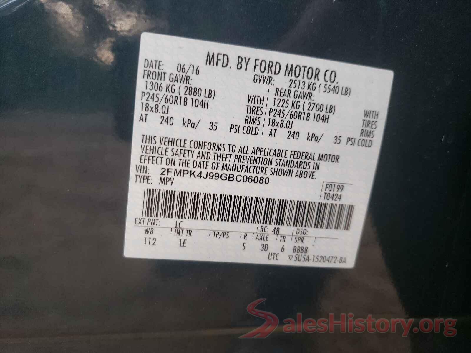 2FMPK4J99GBC06080 2016 FORD EDGE