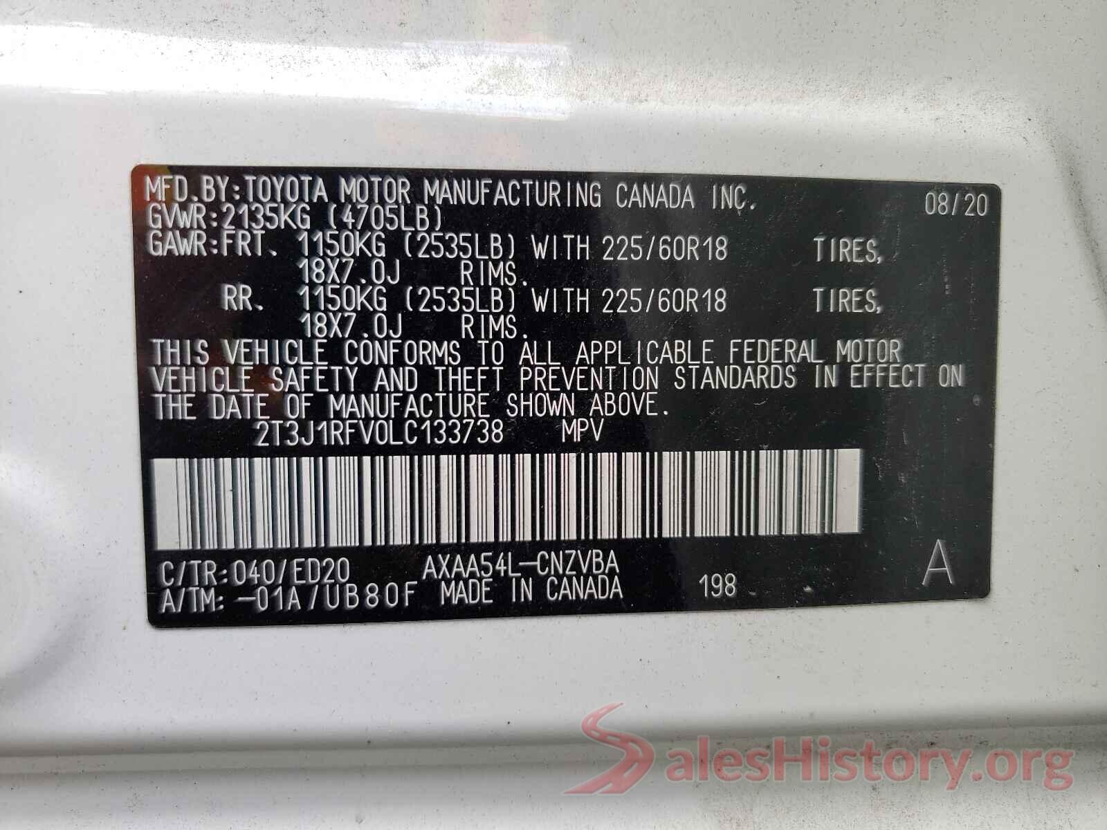 2T3J1RFV0LC133738 2020 TOYOTA RAV4