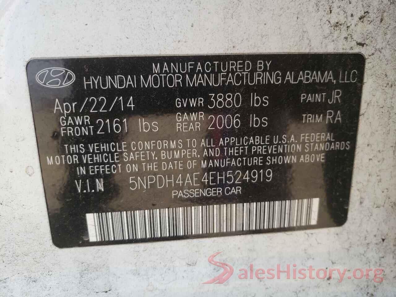 5NPDH4AE4EH524919 2014 HYUNDAI ELANTRA