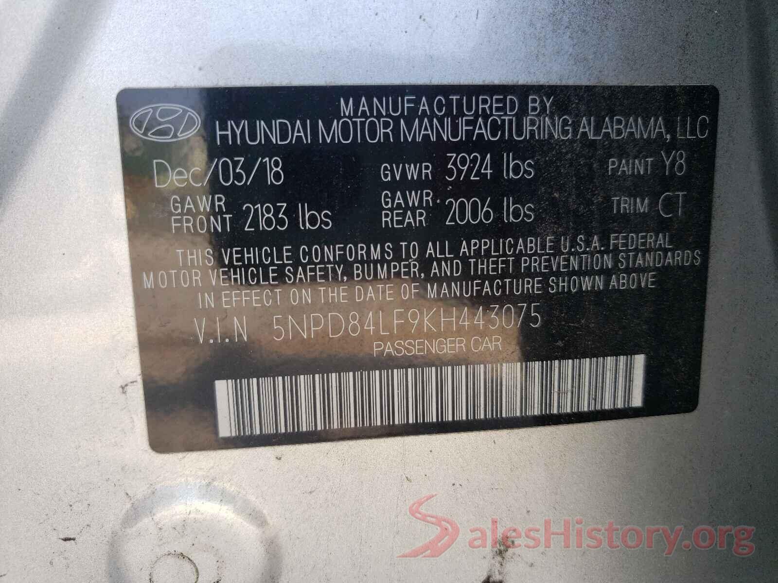 5NPD84LF9KH443075 2019 HYUNDAI ELANTRA