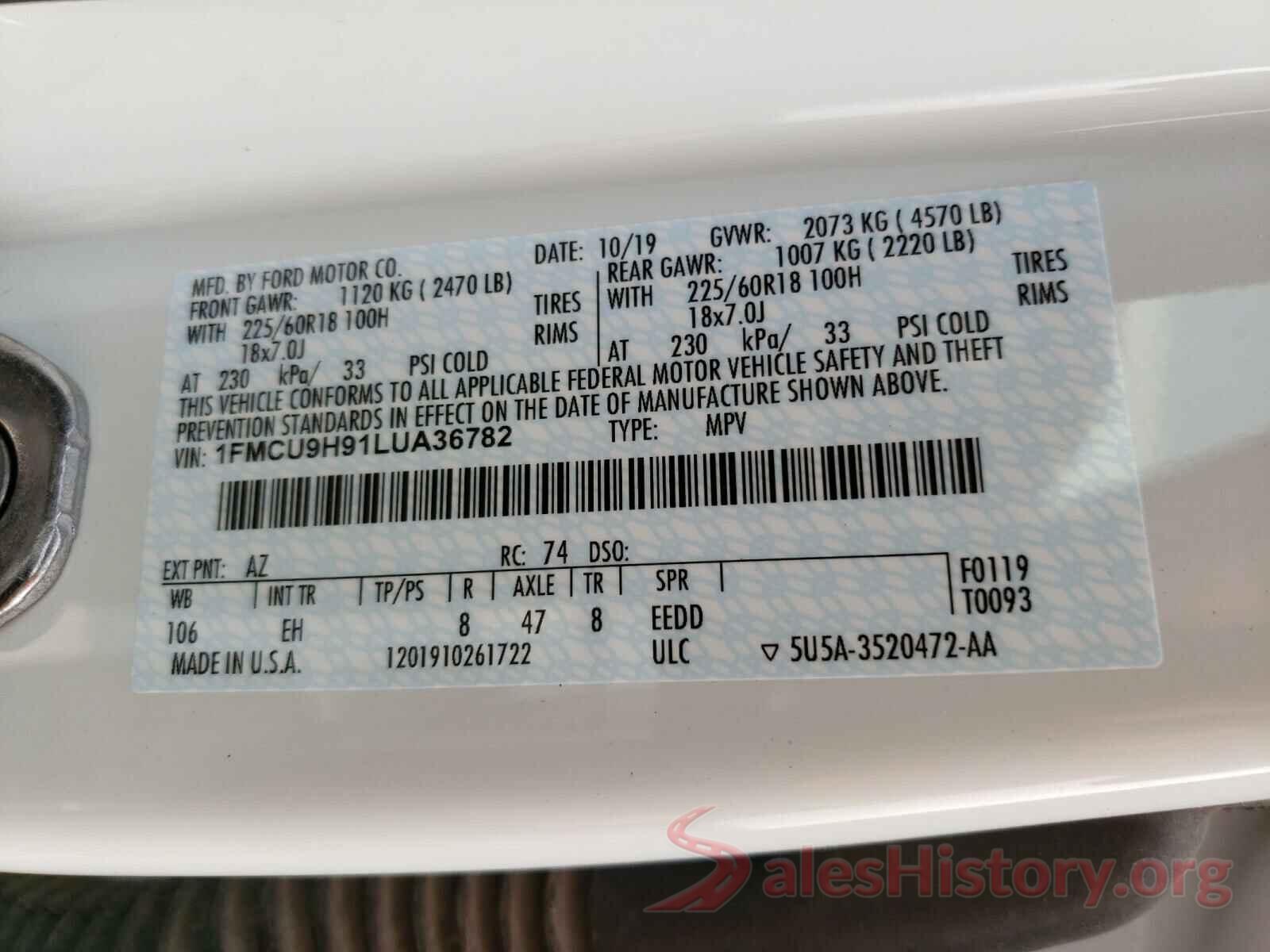 1FMCU9H91LUA36782 2020 FORD ESCAPE