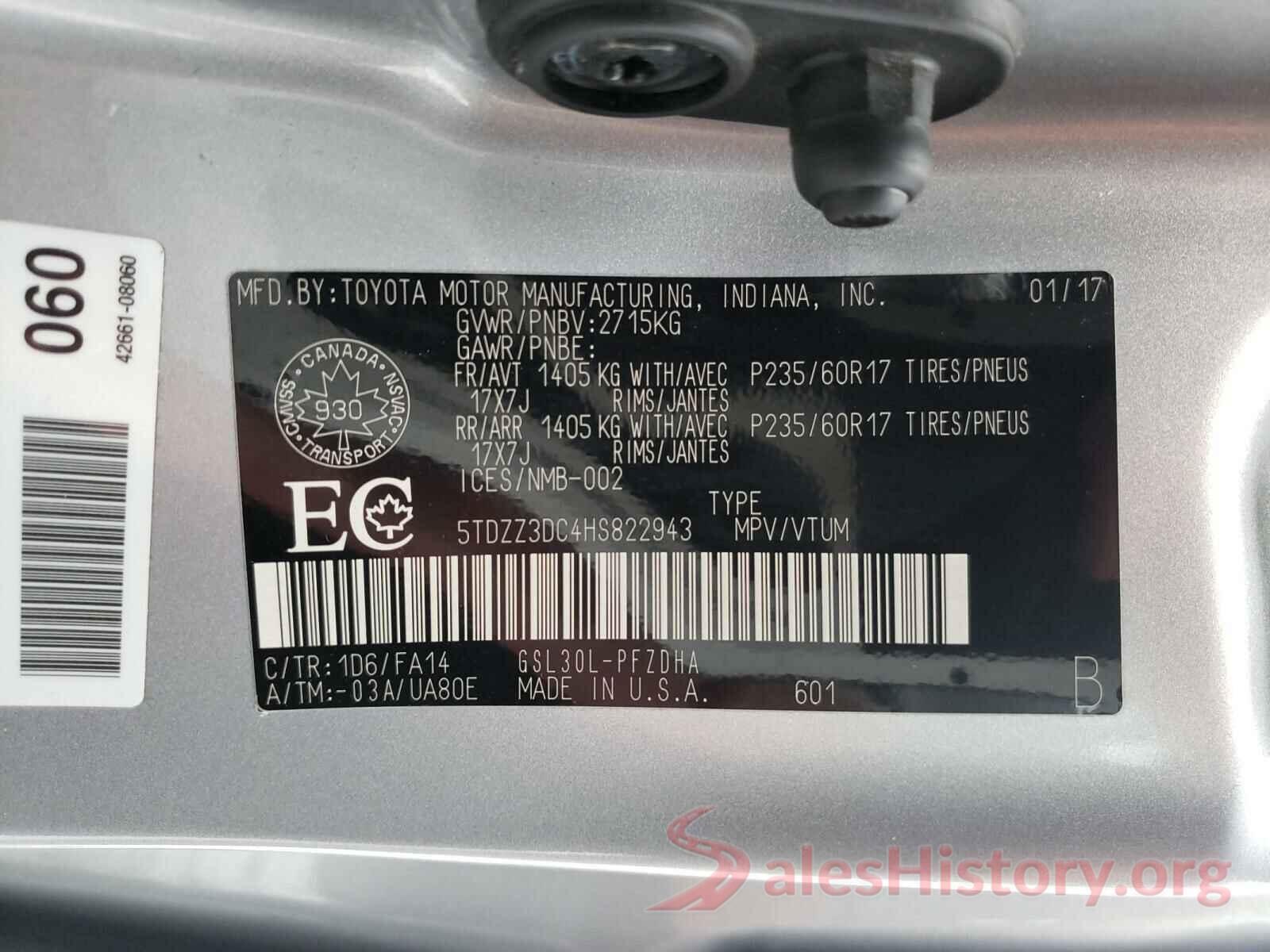 5TDZZ3DC4HS822943 2017 TOYOTA SIENNA