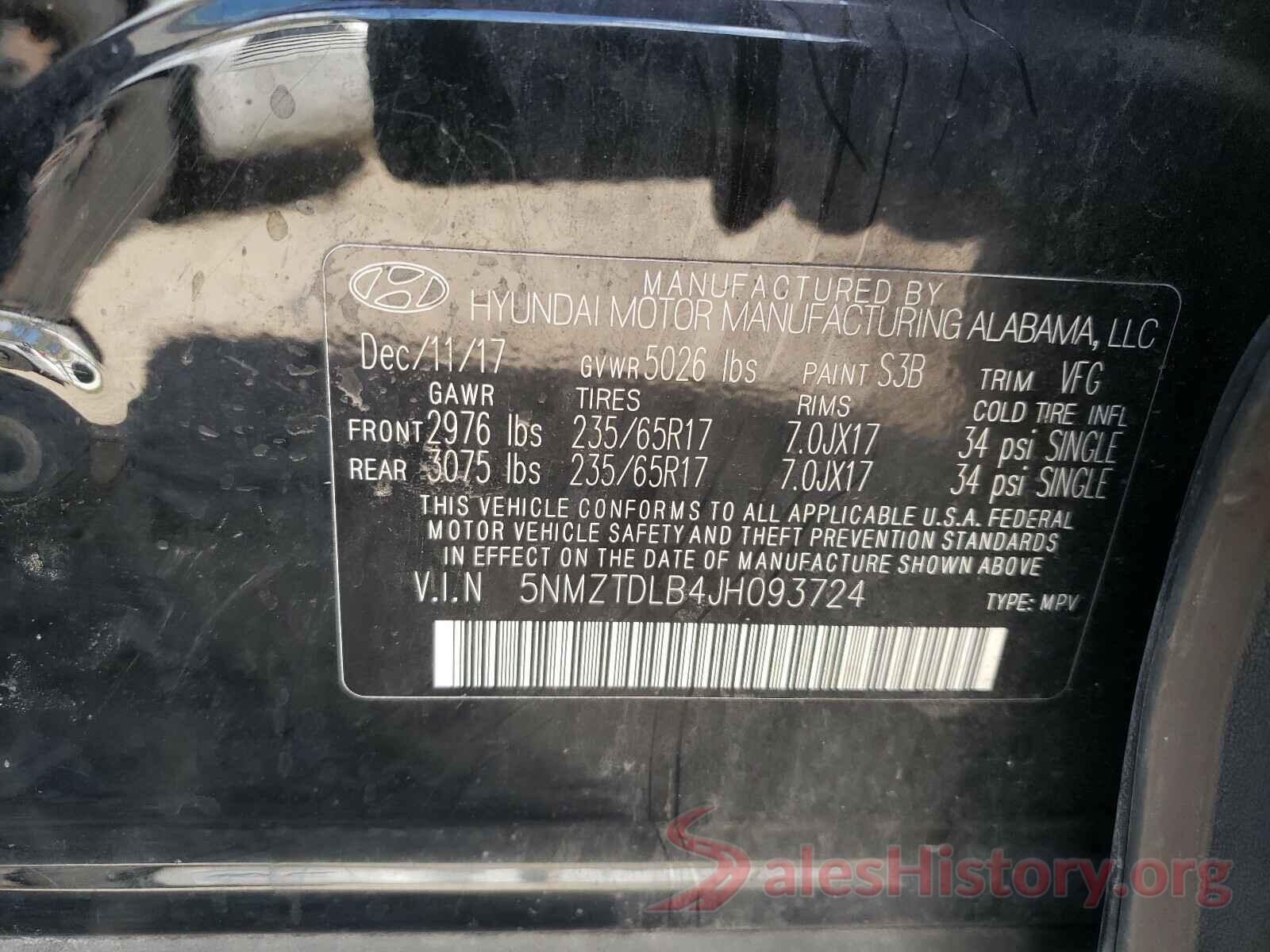 5NMZTDLB4JH093724 2018 HYUNDAI SANTA FE