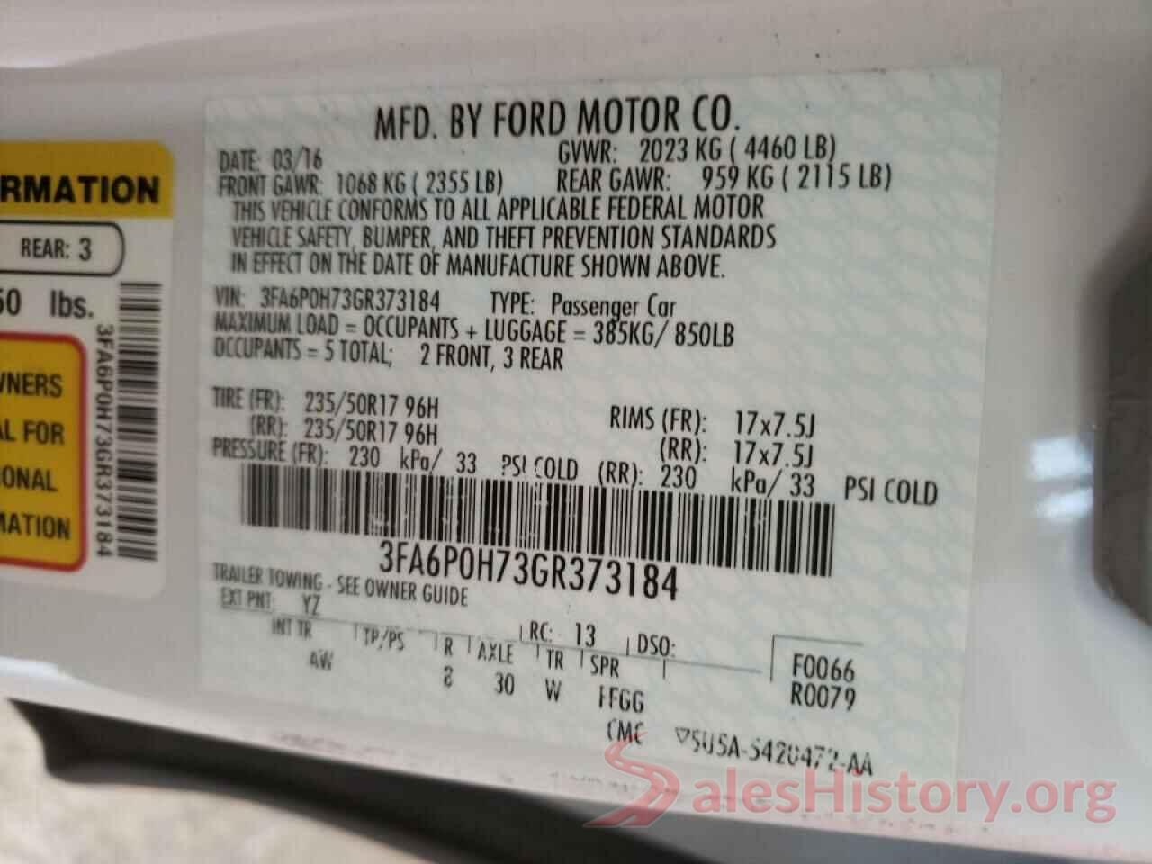 3FA6P0H73GR373184 2016 FORD FUSION