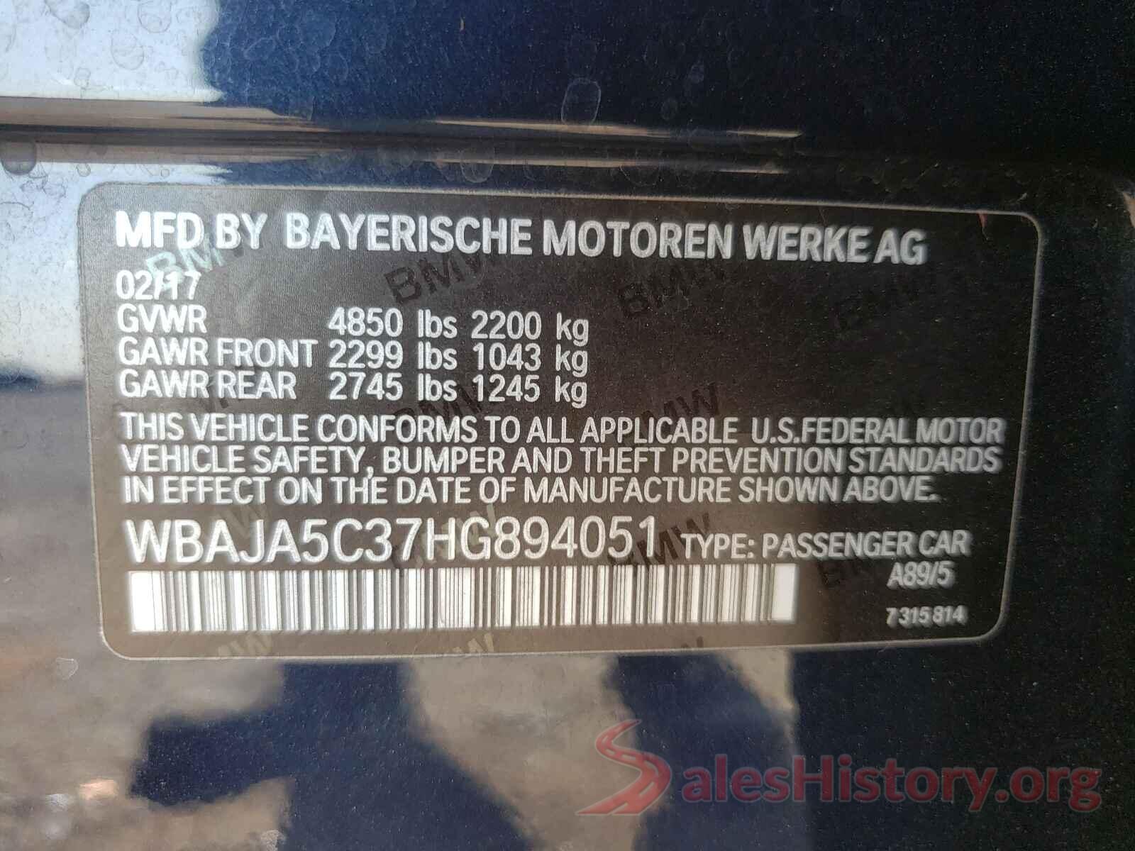 WBAJA5C37HG894051 2017 BMW 5 SERIES