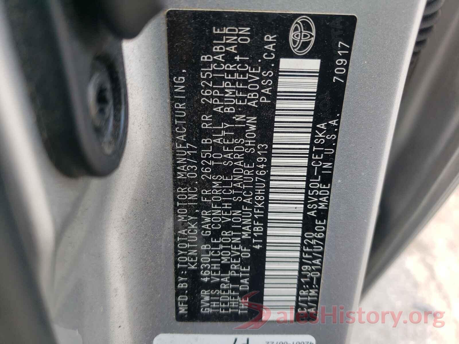 4T1BF1FK8HU764913 2017 TOYOTA CAMRY