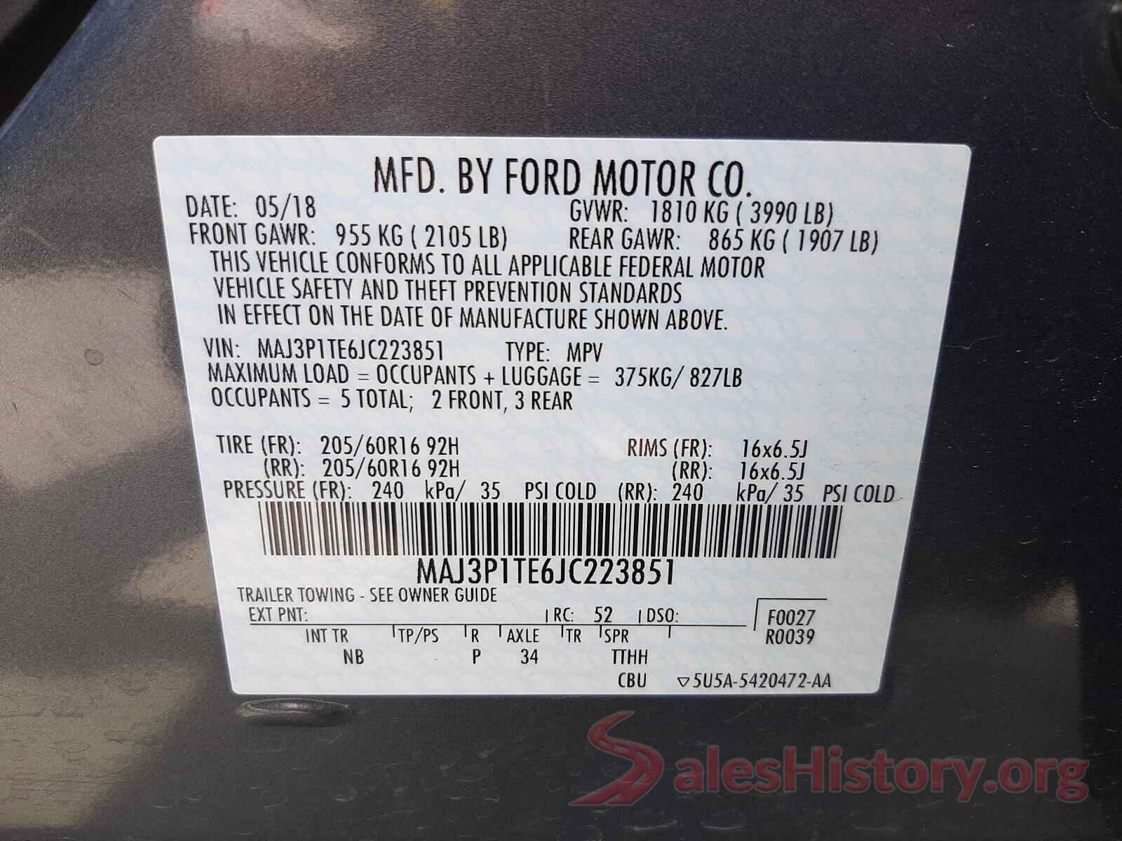 MAJ3P1TE6JC223851 2018 FORD ALL OTHER