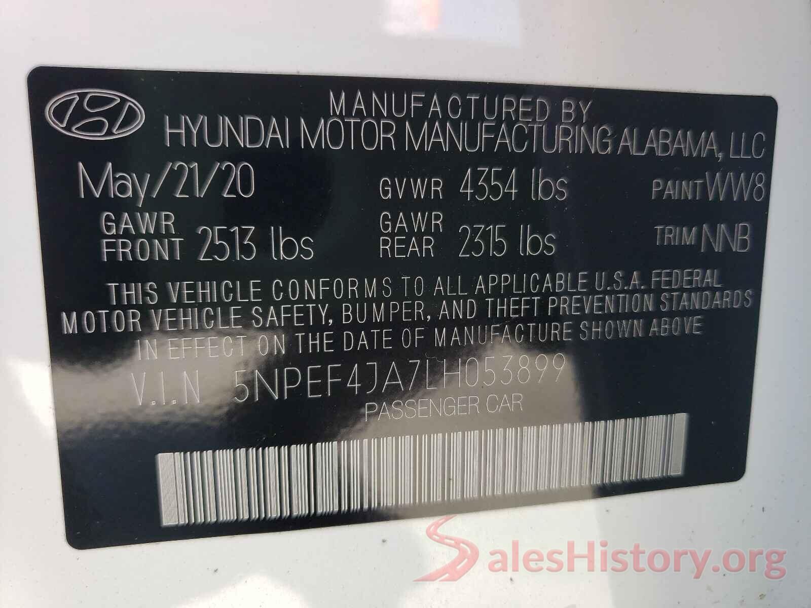 5NPEF4JA7LH053899 2020 HYUNDAI SONATA